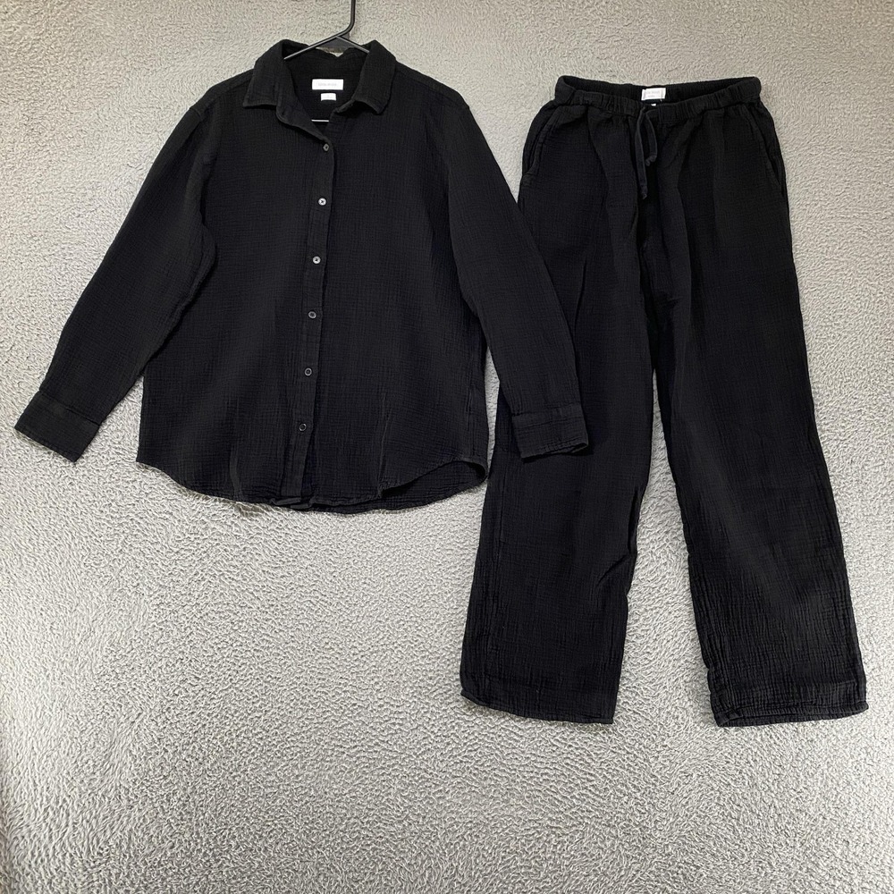 Little Moon Gauze Shirt Pants Set Womens Small Black Cotton Lounge Aritzia